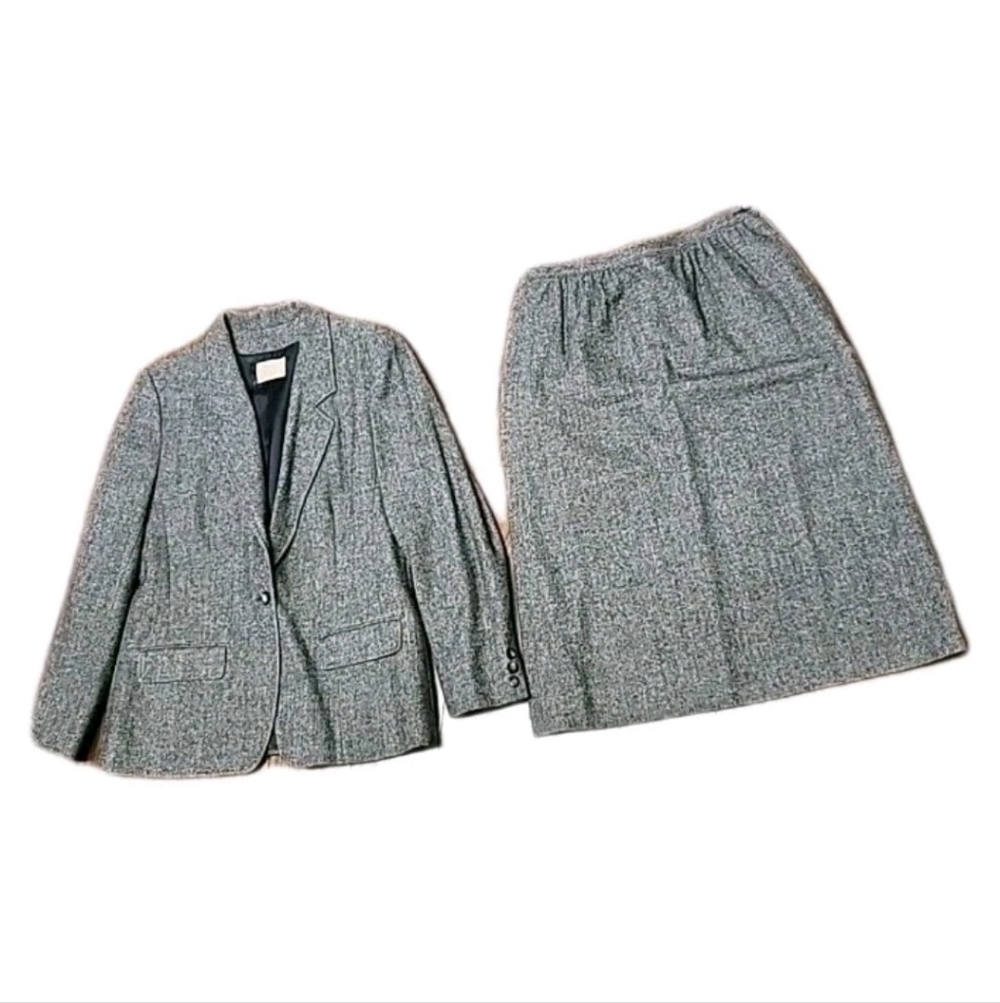 Vtg Pendleton Womens USA Made Virgin Wool Suit Skirt And Blazer S-10 Herringbone - Picture 15 of 15